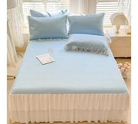Bed Skirt Valance Fitted Sheet, Wrap Around Ruffled Lace Bed Skirt, Easy to Install Dust Ruffle, for Double, Single Bed Sheet, Machine Washable Soft Fabric(Blue,1.5x2.0m)