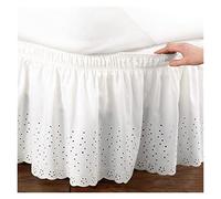 Bed Skirt White Beige Embroidered Bed Shirts Without Surface Elastic Band Skirt 37cm Height Apron For Wedding Home Use Queen Size(A)
