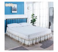 Bed Skirts & Valances Delicate Double Layers Luxury Stereoscopic Embroidered Flowers Lace Ruffle Bed Skirts with Strong Elastic Belt for Bedroom(Light coffee,140x200x38cm)