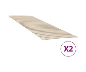 Bed Slats 2x 70x200 cm Solid Poplar Wood Foldable Roll Slatted Base Natural Set