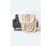 Homescapes Bed Sofa Throw Cotton Chenille Tie Dye Beige, 150 X 200 Cm