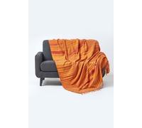 HOMESCAPES Bed Sofa Throw Cotton Chenille Tie and Dye Orange 220 x 240 cm or 87 x 94 inches