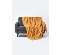 Bed Sofa Throw Cotton Chenille Tie Dye Homescapes Pale Orange 150cm x 200cm