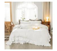 Bed, Solid Color Ruffled White Duvet Cover Bed Sheet Pillowcase Queen Washed Microfiber 3/4Pcs Bedding Sets Soft Breathable