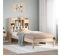 Bed Solid Pinewood Natural 75x190cm Small Single Bookcase Headboard w/ Drawers .