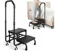 Bed Steps for High Beds for Elderly, Dual StepStool with Handle, 2 StepStool for Bathroom, Kitchen, and Caravan Use, Holds up to 300 lbs (Black)