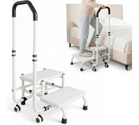 Bed Steps for High Beds for Elderly, Dual StepStool with Handle, 2 StepStool for Bathroom, Kitchen, and Caravan Use, Holds up to 300 lbs (White)
