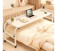 Bed Table Height Adjustable Overbed Table with Wheels, 120-210cm White Mobile Over Bed Desk with 65cm-95cm Adjustable Stand, Mobile Laptop Cart Computer Desk for Bed, Sofa or Office Use