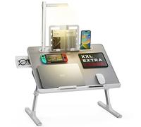 Bed Table, Lapdesk, SAIJI Bed Desk with 3 Modes LED Light, Height & Angle Adjustable, with Book Stand, Drawer, Tablet groove, For studying, working, dining,crafting (Grey 23.6 * 17.7'')