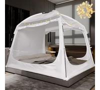 Bed Tent Bed Canopy Breathable 100% for Adult and Kids- Original Design Light Reduction 80% Sleeping Dream Tents Indoor Portable Big Space with String Light 3 Doors Twin Full Queen King Size