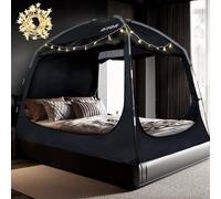 Bed Tent Bed Canopy Breathable 100% for Adult and Kids- Original Design Light Reduction 93% Sleeping Dream Tents Indoor Portable Big Space with String Light 3 Doors Twin Full Queen King Size