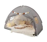 Bed Tent for Kids, Indoor Large Toddler Canopy Playhouse with Flags, Teepee Toys Gift for Boys Girls(Gray)