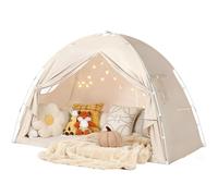 Bed Tent Full Size - Privacy Sleeping Space with Blackout Design, Breathable Portable Indoor Floor Bed Tent for Toddler Transition、 Cottage Drafty Room Floor use (Beige, 75x54x51(Suggested for Full))