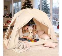 Bed Tents for Kids and Adults, Portable 100% Breathable and 85% Blackout Dream Play Tent, 3 Doors Big Privacy Space Sleeping Canopy for Floor or Twin Full Queen Sizes Bed (Beige, Full-Size)