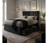 Bed Time UK Plush Divan Bed with Mattress 20" Vertical Headboard & 2 Drawers in Black | Size: Super King Bed Time UK Black Super King