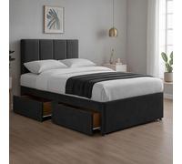 Bed Time UK Plush Divan Bed with Mattress 20" Vertical Line Headboard 2 Drawers in Black | Size: Super King Bed Time UK Black Super King