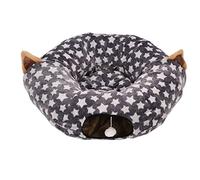 Bed Tunnel JTLB Cat Dog Tunnel Bed Large Diameter Long Crinkle Collapsible Cat Tunnel Tube Bed with Cushion for Pet Toys Grey Star