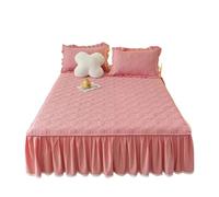 Bed Valance Lace Border Bed Skirt Mattress Protector Thickened Anti-slip Queen Double Single Bedspread Full Size Solid Color(No Pillowcase)(Pink,180x200cm)