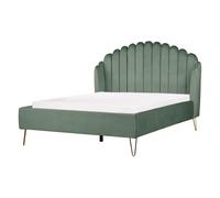 Beliani Bed Velvet Ambillou 140 X 200 Cm Eu Double Green, Green