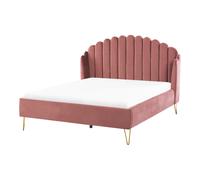 Beliani Bed Velvet Ambillou 140 X 200 Cm Eu Double Pink, Pink