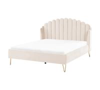 Beliani Bed Velvet Ambillou 160 X 200 Cm Eu King Size Light Beige