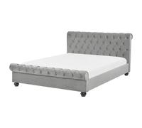 Beliani Bed Velvet Avallon 160 X 200 Cm Eu King Size Grey, Grey