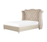 Beliani Bed Velvet AYETTE 160 x 200 cm (EU King Size) Beige, Cream