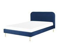 Beliani Bed Velvet Flayat 160 X 200 Cm Eu King Size Navy Blue, Blue