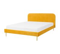 Beliani Bed Velvet Flayat 160 X 200 Cm (Eu King Size) Yellow