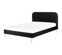Beliani Bed Velvet Flayat 180 X 200 Cm Eu Super King Black, Black