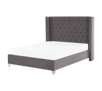 Beliani Bed Velvet Lubbon 160 X 200 Cm Eu King Size Grey, Grey