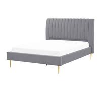 Beliani Bed Velvet Marville 140 X 200 Cm Eu Double Grey, Grey