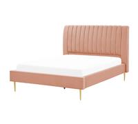 Beliani Bed Velvet Marville 140 X 200 Cm (Eu Double) Peach Pink