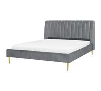 Beliani Bed Velvet Marville 180 X 200 Cm (Eu Super King) Grey