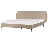 Beliani Bed Velvet Suzette 160 X 200 Cm (Eu King Size) Beige