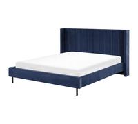 Bedroom Velvet EU Super King Size Bed Frame 6ft Navy Blue Slatted Base Villette