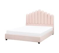 Beliani Bed Velvet Vincennes 140 X 200 Cm (Eu Double) Pastel Pink
