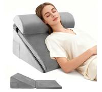 Bed Wedge Pillow, 10-in-1 Folding Memory Foam Sleeping Support Pillow with Headrest, Adjustable Incline Triangle Orthopedic Cushion for Sleep Apnea, Acid Reflux, GERD, Back Pain, Snoring,Leg Elevation