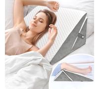 Bed Wedge Pillow, Folding Foam Triangle Pillow for Sleep Apnea, Acid Reflux, Snoring, Leg Elevation, Adjustable Back Support 9&12 Inch for Sitting Up in Bed , Incline Cushion for Sleeping, White&Grey