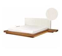 Beliani Eu Super King Size Boucle Headboard Bed With LED Light Wood Zen