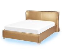 Bed with LED Leather PARIS 140 x 200 cm (EU Double) LED Gold