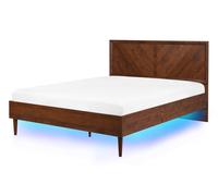 Beliani Bed with LED MIALET 140 x 200 cm (EU Double) Dark Brown, Brown