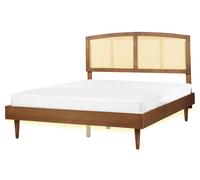 Beliani Bed With Led Rattan Varzy 160 X 200 Cm (Eu King Size) Brown