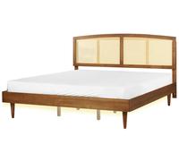 Bed with LED Rattan VARZY 180 x 200 cm (EU Super King) Brown