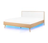 Beliani Bed With LED Serris 160 X 200 Cm Eu King Size Light Brown