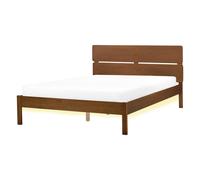 Beliani Bed with LED Wood BOISSET 140 x 200 cm (EU Double) Dark Brown, Brown