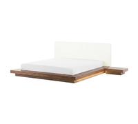 Beliani Bed With LED Zen 160 X 200 Cm Eu King Size Brown Ash Wood