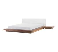 Beliani Bed With LED Zen 180 X 200 Cm Eu Super King Brown Ash Wood