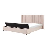 Bed with Storage Bench NOYERS Velvet Pastel Pink 180 x 200 cm (EU Super King)