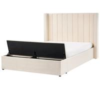 Beliani Bed With Storage Bench Noyers Velvet Off-White 140 X 200 Cm (Eu Double)